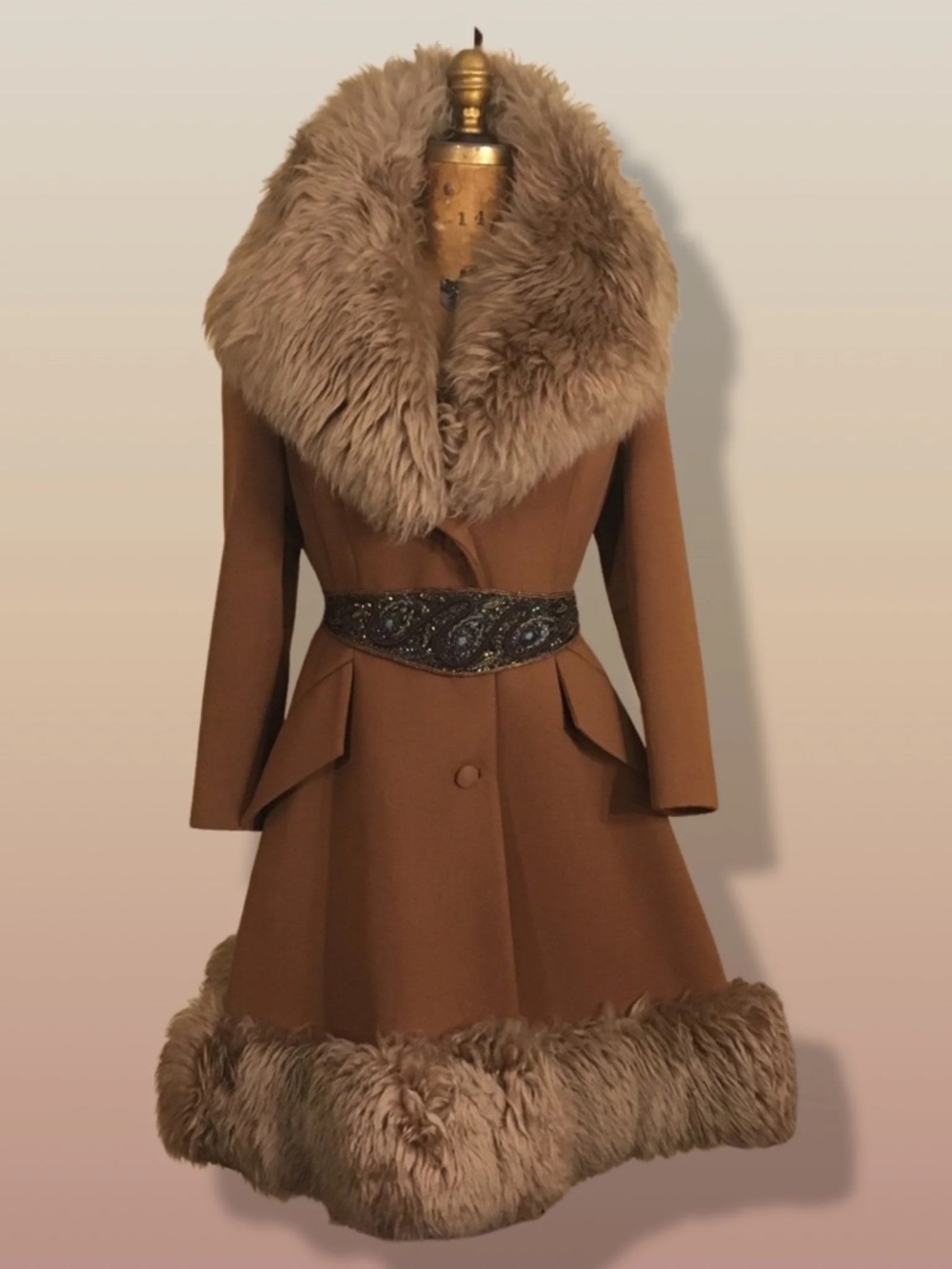 60’s Caramel Lilli Ann Shearling Fit and Flare Princess Coat